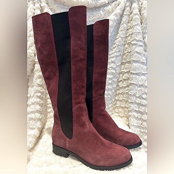 Vintage Burgundy suede knee high pull on Boots Cole Haan - Picture 2 of 10